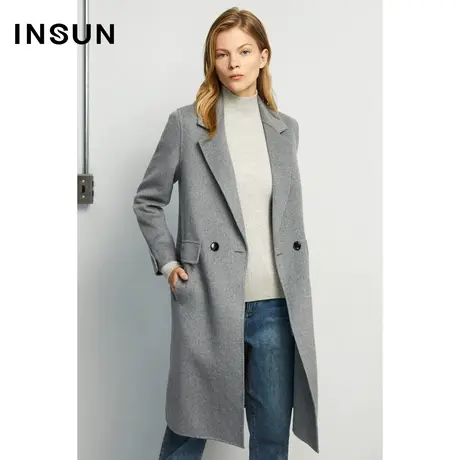 INSUN恩裳冬季都市纯色直筒毛呢外套商品大图