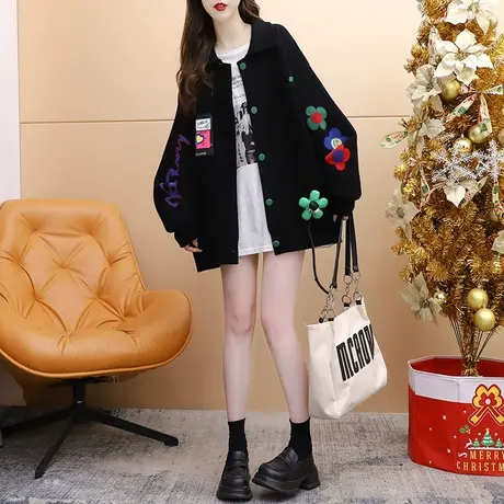 设计感网红重工毛衣开衫女2024年新款春季宽松慵懒风百搭针织外套图片