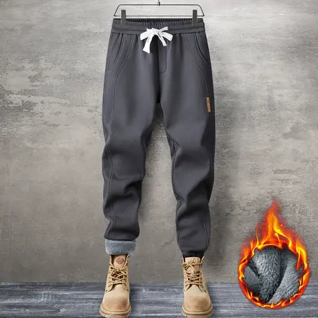 秋冬款束脚防风灰色卫裤冬季加厚加绒裤男装加棉抗寒休闲裤子运动商品大图