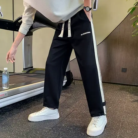 2023春秋拼接直筒宽松抽绳运动卫裤男重磅高街痞帅阔腿休闲长裤商品大图