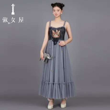 淑女屋旗舰店官网冬季连衣裙女农场公主猫吊带连衣裙蕾丝冬连衣裙图片