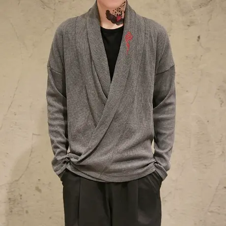 中式传统青年汉服中国风复古刺绣针织衫开衫唐装外套居士大码毛衣图片