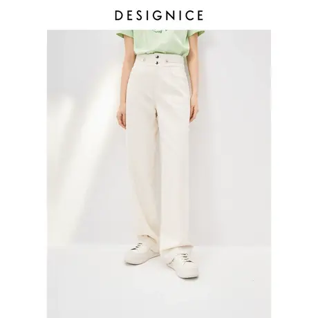 迪赛尼斯简约风春秋复古长裤高腰显瘦拖地水洗直筒白色牛仔裤女图片