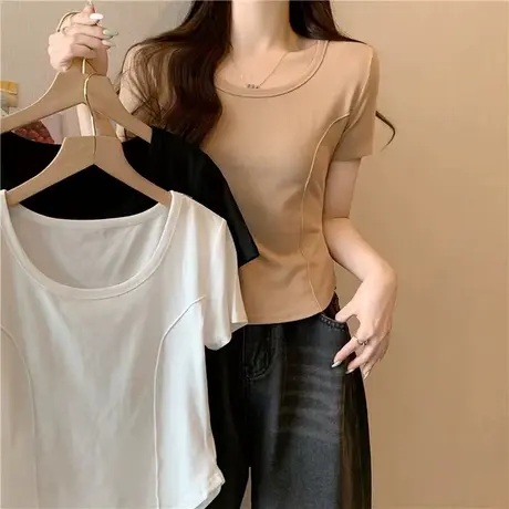 2025新款早春夏装半袖T恤女纯棉修身短款打底小衫辣妹短袖上衣潮商品大图