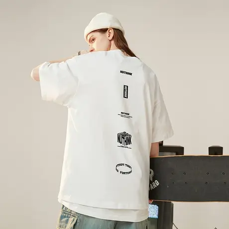 日系潮牌原宿风短袖T恤男潮宽松oversize大码国潮夏季情侣半截袖商品大图