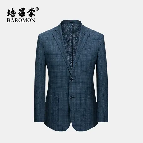 【无内衬薄款西服】培罗蒙2025春季男士休闲单西蓝色格子西装外套图片