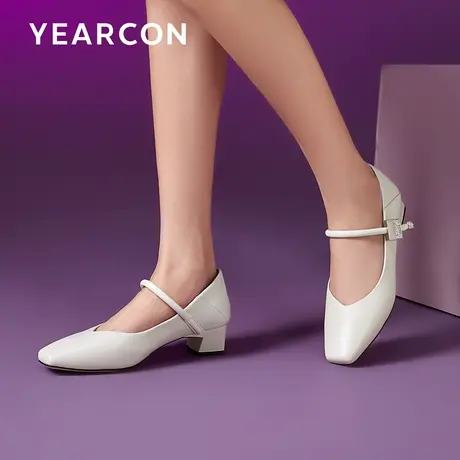 意尔康方头粗高跟鞋女2024春新款成人礼法式气质一字带玛丽珍鞋图片