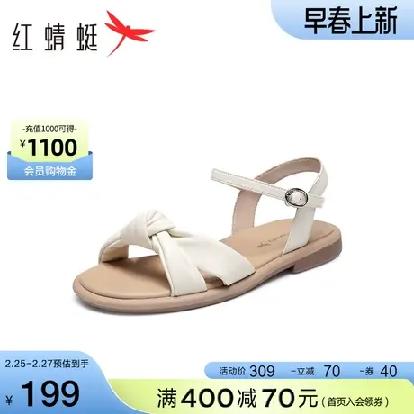 红蜻蜓凉鞋女夏季新款女鞋小香风鞋子羊皮外穿平底舒适妈妈凉拖鞋商品大图