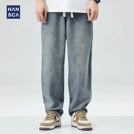 hansca春季新款蓝色潮牌牛仔裤男宽松直筒休闲百搭水洗痞帅长裤子商品大图