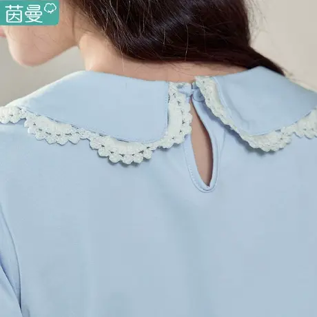 茵曼多巴胺女孩穿搭娃娃领T恤女2024夏季新款泡泡袖短袖上衣短款商品大图