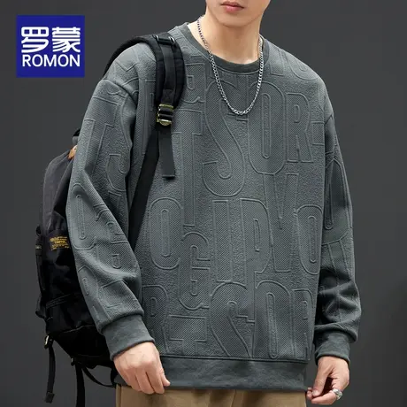 罗蒙春秋季卫衣男宽松休闲潮牌上衣服2023新款提花圆领秋冬款外套图片