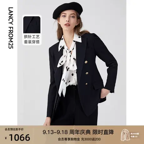朗姿羊毛气质职业通勤黑色西装正装春秋季新款西服外套女高级感图片