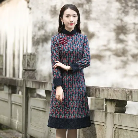 筠雅改良夹棉旗袍冬款加厚中国风中式旗袍式民族风秋冬女装新款图片