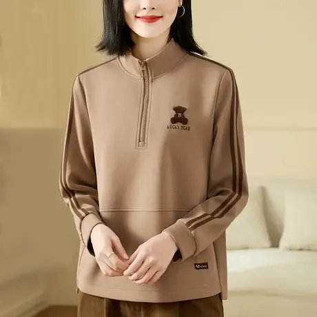 半拉链立领卫衣女春秋2023年新款时尚韩版大码女装宽松休闲上衣服图片