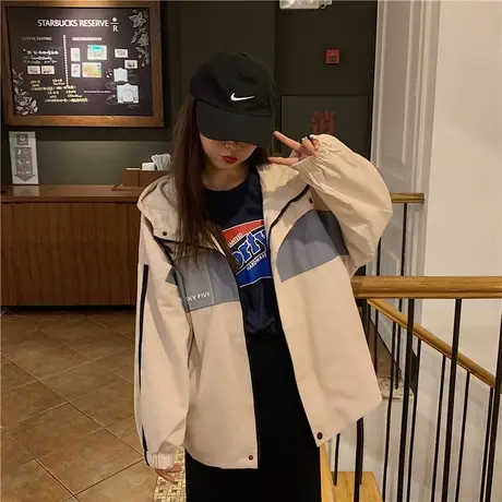 酷盐系外套女春秋学生百搭休闲棒球服韩版宽松连帽冲锋衣2023新款商品大图