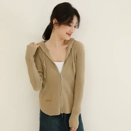 韩潮袭人韩版连帽针织开衫女2023秋季新款休闲长袖毛衣外套薄款商品大图