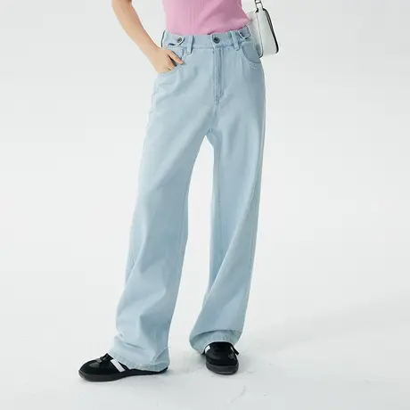 omont蛋挞家 浅色高腰直筒牛仔裤女2023年新款复古宽松显瘦阔腿裤图片