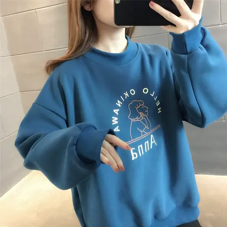 2023年新款冬季ins潮宽松oversize上衣bf慵懒风加绒圆领长袖卫衣商品大图