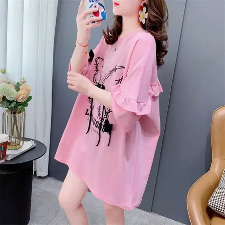 设计感日系木耳边短袖T恤女2023新款夏季洋气减龄宽松慵懒风上衣图片