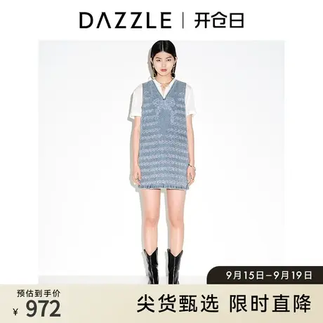 DAZZLE地素奥莱 春夏复古蝴蝶结刺绣V领背心牛仔连衣裙短裙女图片