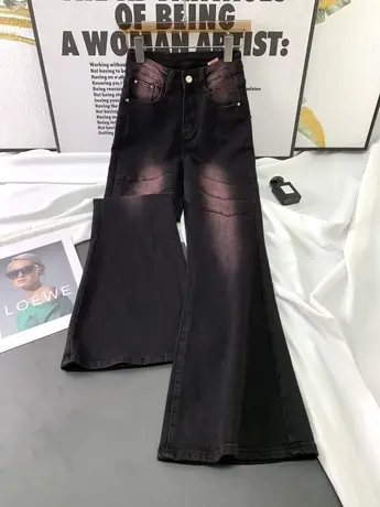 磨白复古牛仔喇叭裤女2023秋新款显瘦百搭黑色马蹄裤弹力微喇长裤商品大图