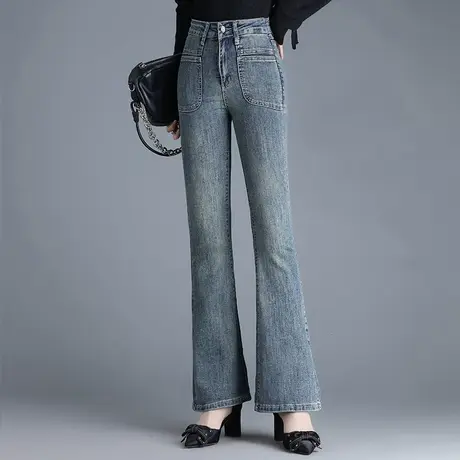 气质微喇牛仔裤女秋季2023新款高腰修身通勤长裤时尚休闲喇叭裤子商品大图