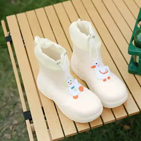 女雨鞋厚底防滑雨靴2023新款低帮奶茶鸭水鞋短筒防水布口胶鞋可爱商品大图