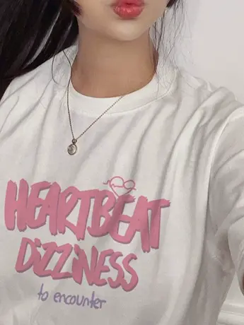 美式复古女士仿棉短袖t恤夏季2023新款韩版宽松多巴胺穿搭上衣潮商品大图