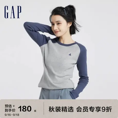 【女友T】Gap女装秋季2023新款撞色插肩袖T恤755924运动休闲上衣图片