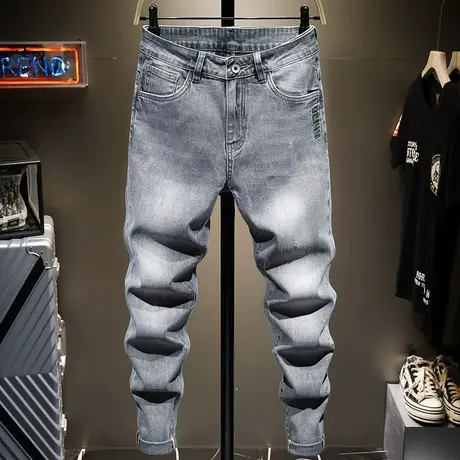 夏季薄款牛仔裤男宽松直筒韩版潮流烟灰色男士休闲长裤子男百搭款商品大图