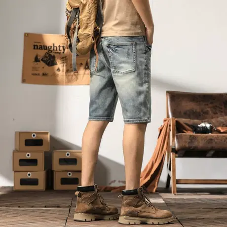 夏季薄款牛仔短裤潮流百搭五分裤时尚微弹牛仔中裤男士百搭牛仔裤商品大图