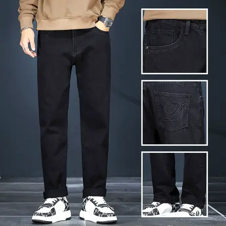 秋冬牛仔裤男宽松直筒阔腿无弹水先中腰潮裤子男长裤简约百搭款式商品大图