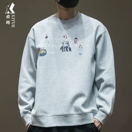 希越360g重磅双面棉卫衣男秋季趣味字母人物印花宽松大码打底男装图片