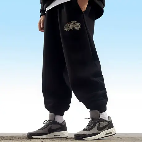 夏季男士纯棉卫裤休闲加肥加大码宽松运动裤纯棉长裤束脚裤春秋款商品大图