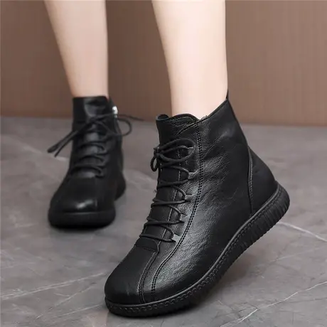 妈妈鞋软底冬季加绒加厚短靴休闲马丁靴棉鞋平底中年拉链保暖女鞋商品大图