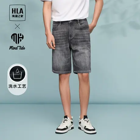 HLA/海澜之家循迹亦心即为黑牛仔中裤24春夏季新款洗水短裤子男士商品大图
