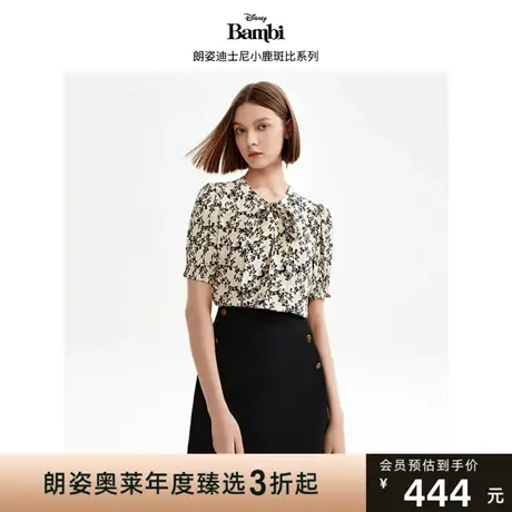 【迪士尼小鹿斑比系列】朗姿泡泡袖短袖衬衫T恤2023夏新款衬衣女商品大图