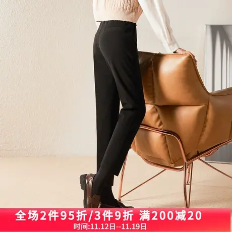 娅丽达女裤烟管裤女毛呢裤西装裤2023秋冬新款黑色裤子高腰直筒裤商品大图