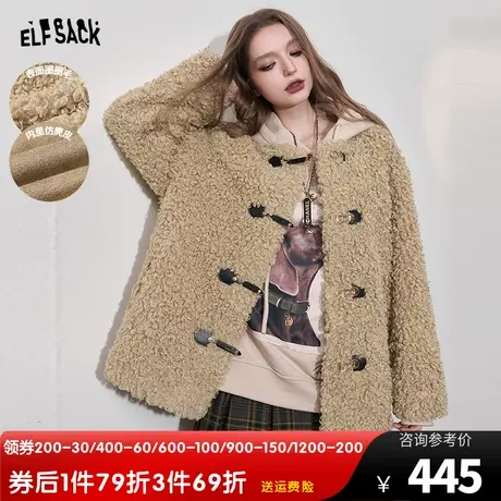 妖精的口袋仿麂皮外套女2023冬季新款落肩设计感小个子宽松上衣图片