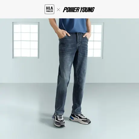 HLA/海澜之家POWER YOUNG牛仔裤2023秋季新款直筒五袋款哈伦裤男商品大图