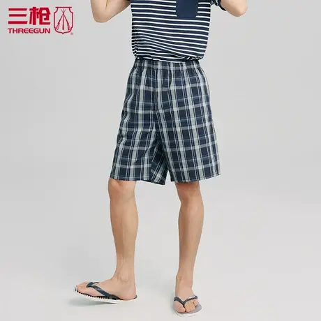 三枪五分裤男夏格子裤中裤男士家居裤休闲沙滩裤纯棉裤睡裤50129图片