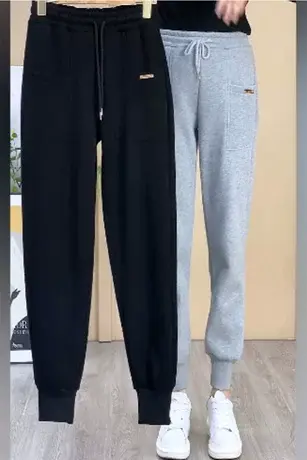 ins潮百搭小脚裤加绒加厚运动裤女宽松束脚休闲卫裤秋冬外穿显瘦商品大图