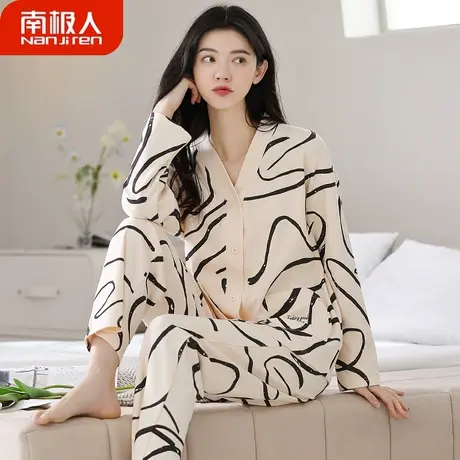 睡衣女春秋款秋季女款纯棉长袖女士冬季淑静家居服秋冬款2023新款商品大图
