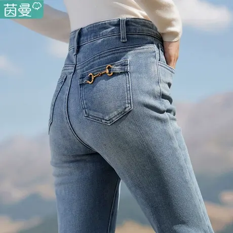 茵曼微喇叭牛仔裤女2023年秋季新款高腰直筒梨形身材裤子女裤长裤图片