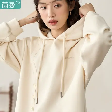 茵曼慵懒风连帽美式套头卫衣女2024新款秋冬季小众别致上衣帽衫图片