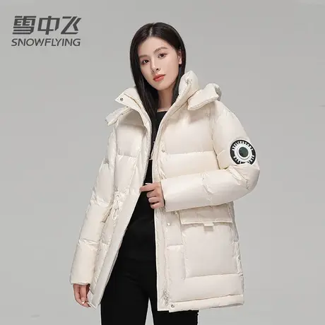 雪中飞羽绒服女2023新款冬季情侣中长款泡芙系列连帽时尚亮面外套图片