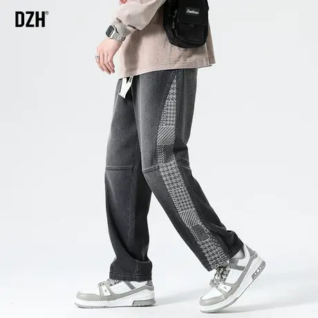 男士直筒牛仔裤男潮牌春夏款腰果花拼接裤子美式高街男款休闲长裤商品大图