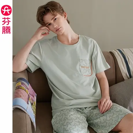 芬腾情侣睡衣纯棉夏薄款短袖抗菌套装男女士休闲可外穿大码家居服商品大图