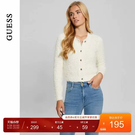 GUESS女士单排扣颗粒绒纯色针织开衫-W4BR90Z3JK0商品大图