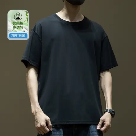 透气竹节棉打底衫男基础款半袖夏季新款7XL特大码凉感冰丝短袖t恤商品大图